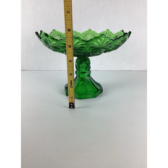 US Glass Co Green Footed Pedestal Candy Compote Dish Diamond Pattern 4173B - Picture 3 of 5